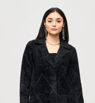 Quilted Detail Notched Collar Coat