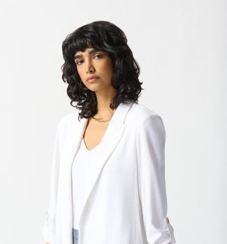 Long Line Open Blazer Rusched Sleeve w/Buton
