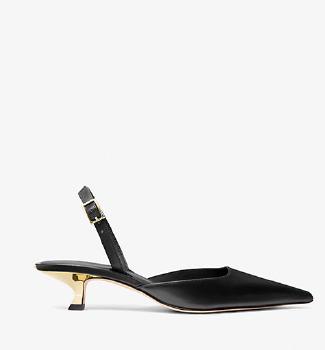 Luna Leather Slingback Gold Kitten Heel