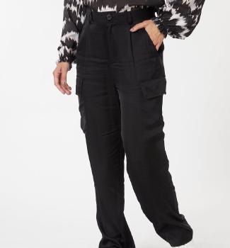 Sateen Super High Wasted Wide Leg Black Cargo Pant