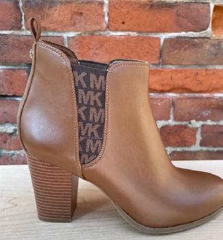 Michael Kors Evaline Heeled Leather Bootie Luggage