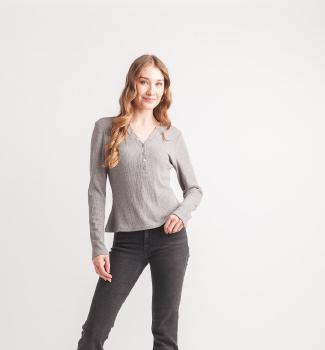 GREY ESSENTIAL KNIT HENLEY TOP 21011