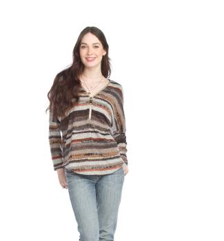 Striped Dolman Sleeve Zip Sweater