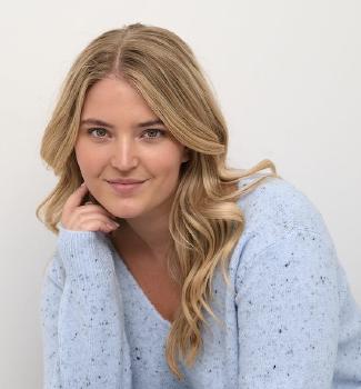 Light Denim Melange V-Neck Speckled Sweater