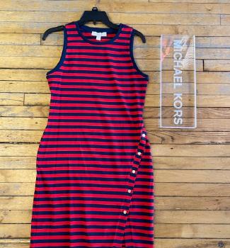 Striped Cotton Tank Dress with Gold MK Buttons